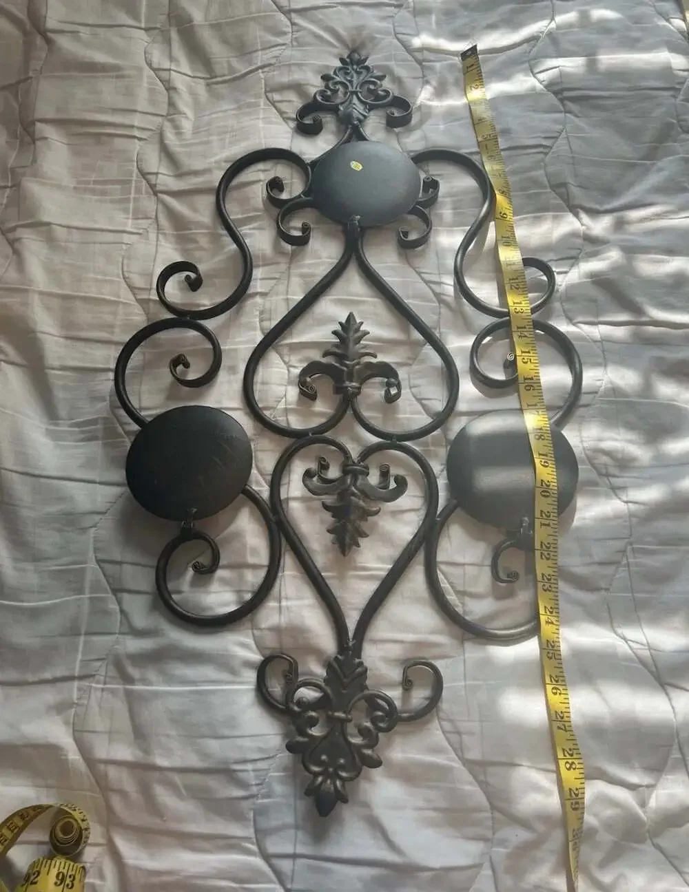 Set of 2 Decorative Black Iron Scrollwork Wall-Mount Candle Sconces